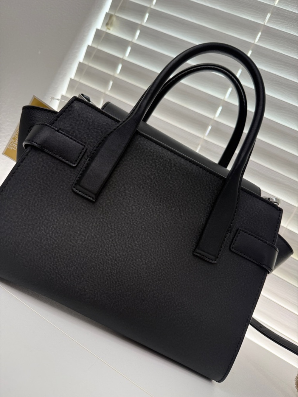 NWT! Michael Kors Black Leather Satchel with MK Logo and Detachable Strap - Picture 5 of 7